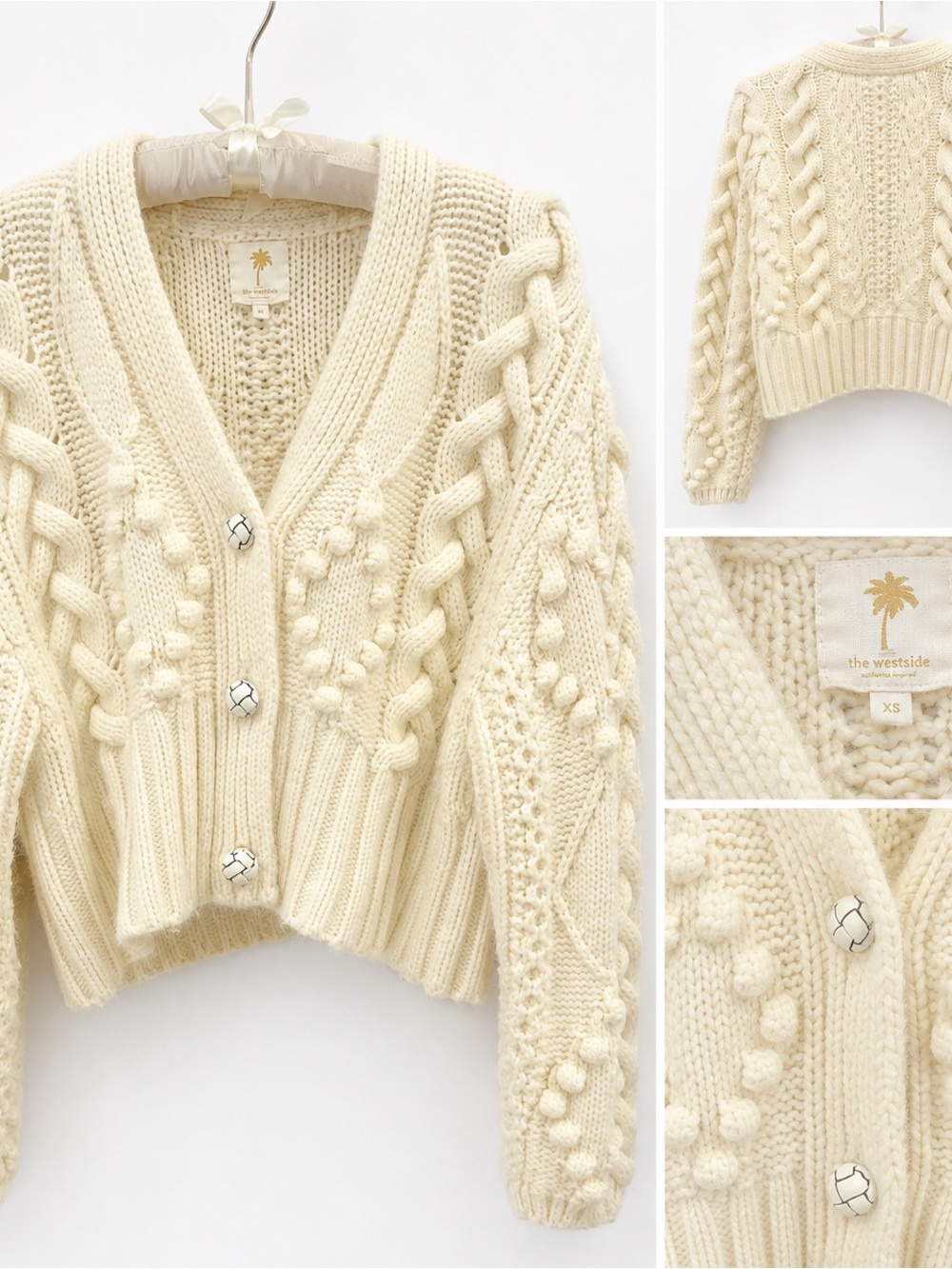 The Westside Cream Cable-Knit Crop Cardigan
